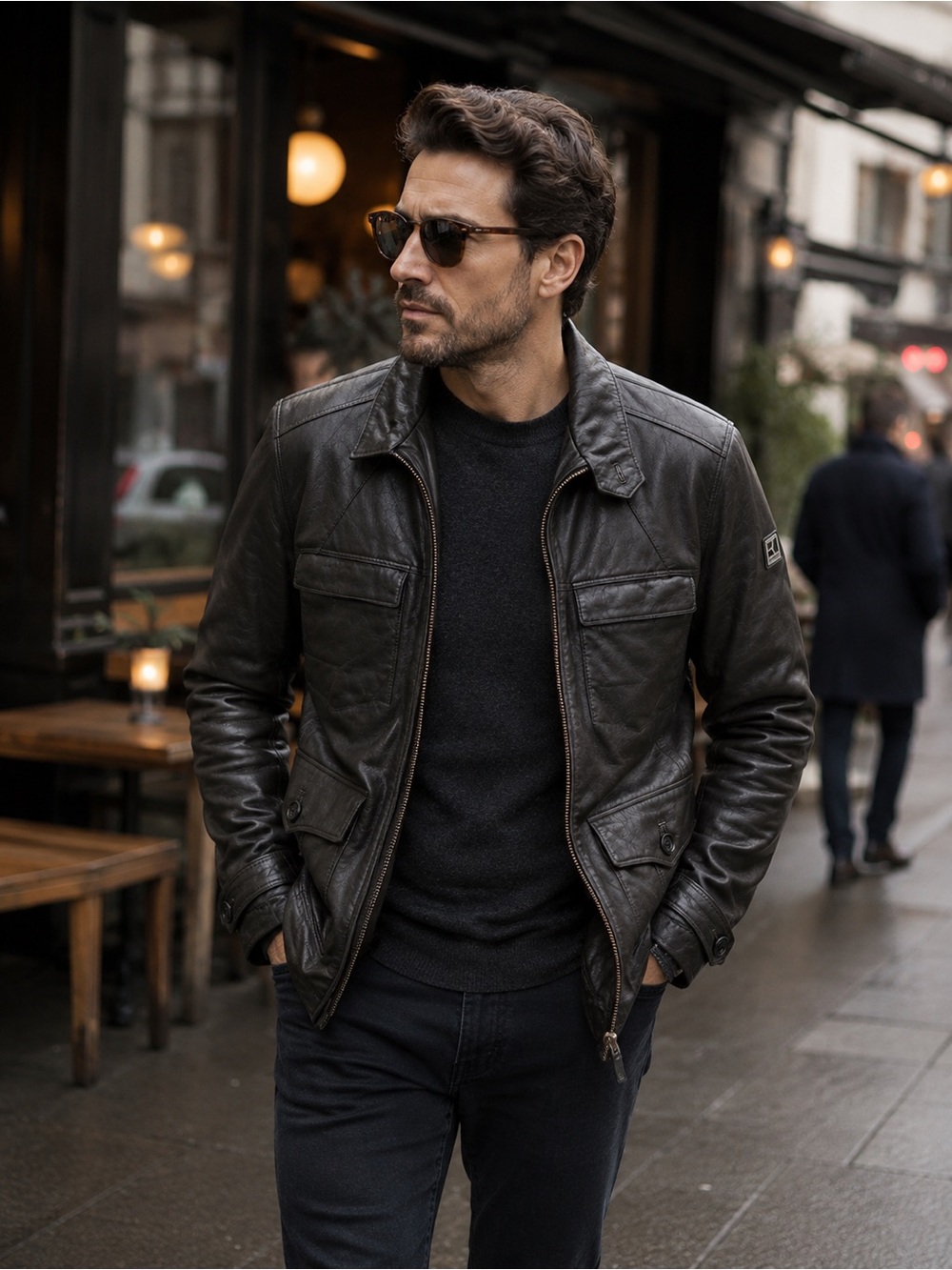 Hugo Boss BOSS Orange Men’s Leather Field Jacket Thermore Lined Charcoal Grey